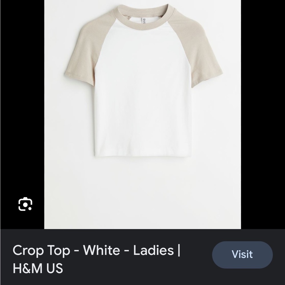 H&M white crop top with beige sleeves